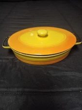 Parini Yellow Orange Oval  Covered Casserole Baker Non Stick 9.5 x 7 3/4 x 2.5"