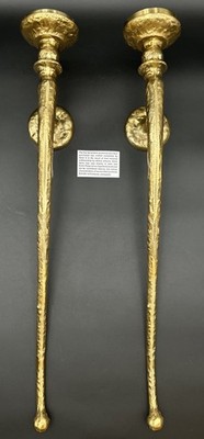 Pair Of Handmade Brass Finish Aluminum Candlesticks 28 Inches Artisan Long Stem