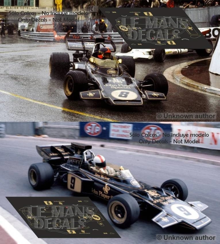 DÉCALCOMANIES LE MANS Décals Lotus 72D Monaco GP 1972 F1 Fittipaldi Walker JPS John Player slot...
