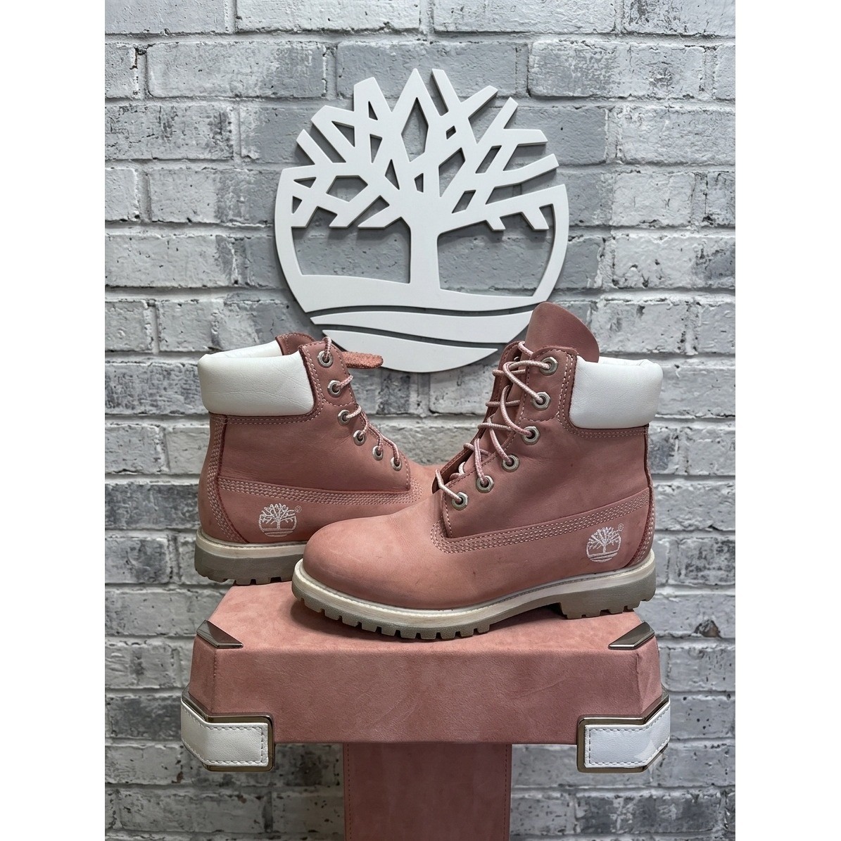 "Timberland Premium 6\" Pink Leather Waterproof Boots White Collar Y2K Gorpcore"