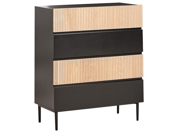 Moderne 4-Schubladen-Kommode Mdf Helles Holz Gerippte Front Wohnzimmer Schlafzim-image