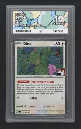 ACE 10 GEM MINT Ditto 151 - 132/165 Cosmos Holo - Play! Pokemon Series six