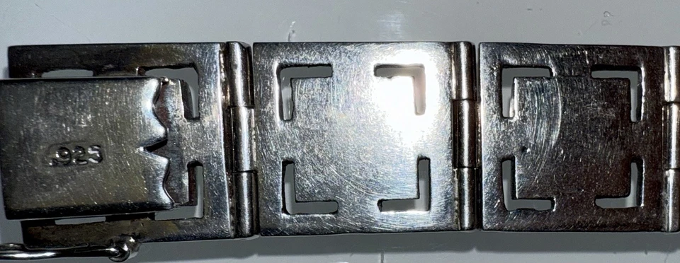 Pulsera pesada plata esterlina 56,9 g madreperla hecha a mano panel de eslabones cuadrados Foto 2 de 4