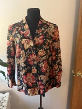 TALBOTS  LINED BLAZER 10P 100% cotton floral black orange red design