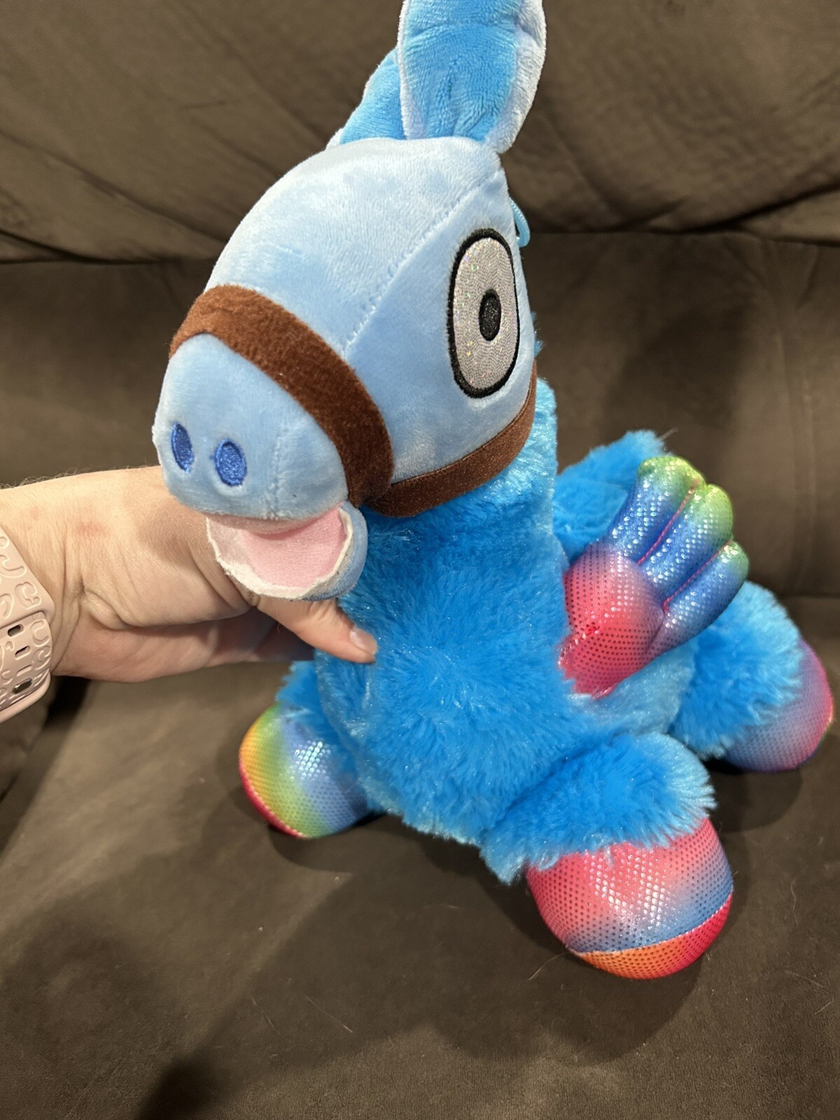 Rainbow Llama Plush with Sparkle Wings/hooves, blue llama stuffy