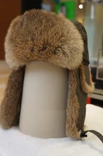Alaskan Trail Genuine Rabbit Fur Bomber Aviator Trapper Hat (Olive Green)