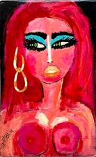 BIG Pop Art COLORFUL RED LADY NUDE 16" X 26" Upcycled PAINTING SWARTZMILLER DNA