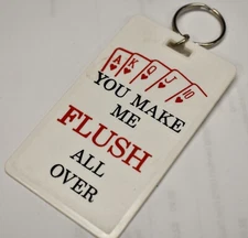 VINTAGE GAMBLING KEY CHAIN PLASTIC  3 5/8 X 2 1/8 INCHES   FLUSH