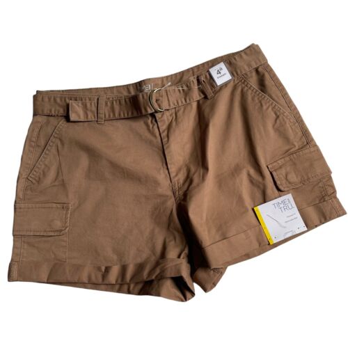 Time and Tru Women's Size 12 Belted Twill 4" Mid Rise Relaxed Fit Shorts NWT