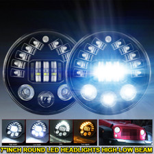 Pair 7 Inch Round Led Headlights Black Hi Lo Beam For Ford Mustang 1964-1973