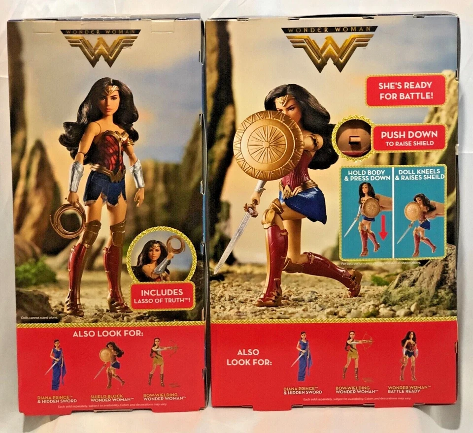 Juego de 2 muñecas Wonder Woman Battle Ready and Shield Block Diana Prince Mattel NUEVO Foto 2 de 4