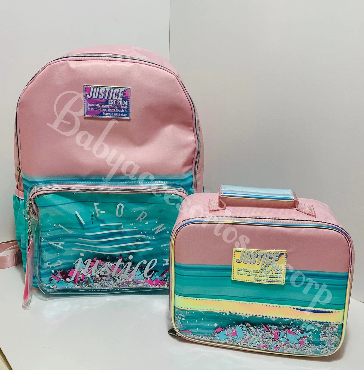 NWT Justice Girls Color changing shaky backpack & Lunch Bag. New  Collection