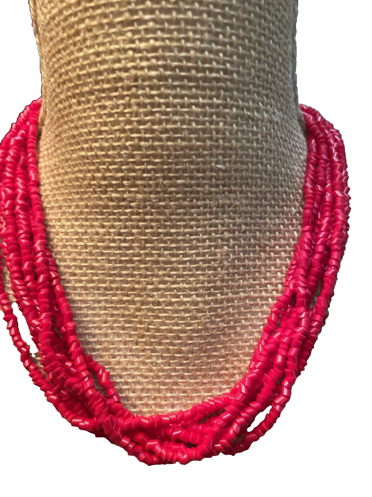 Statement Necklace Multi 8-Strands Red Glass Seed… - image 3