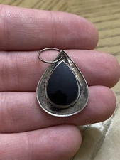 Vintage Boma Signed Sterling Silver Onyx Teardrop Pendant Piece 925