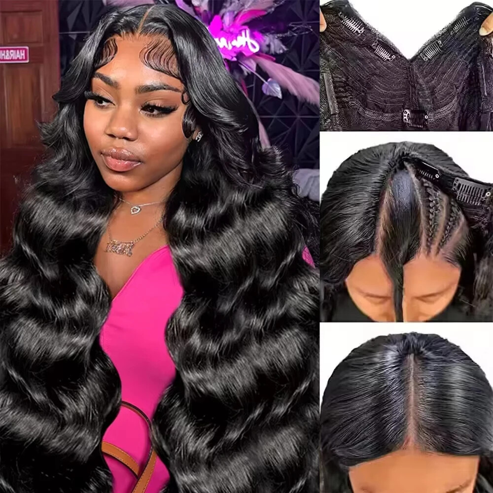 Body Wave V Part Wig Brazilian Human Hair Natural Color Machine Made Wig