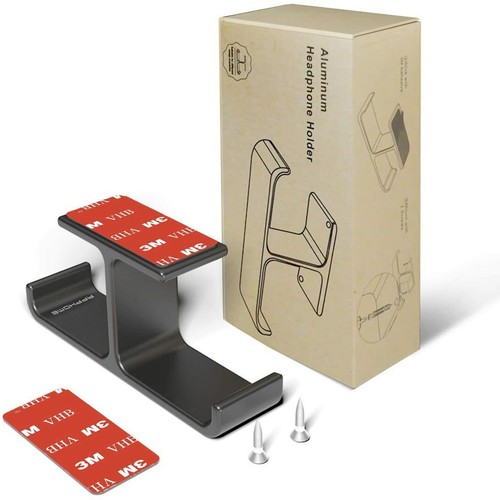 Headphone Holder Stand Hanger Hook Aluminum Stick-On 3M Adhesive Under Desk Dual - Picture 6 of 7