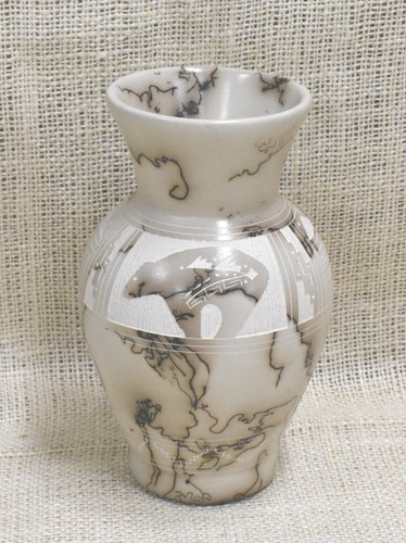 Native American Hand Made Horsehair Pottery by Hilda Whitegoat Small Bear Vase