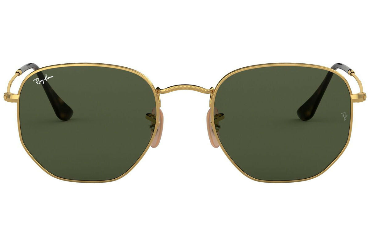 New Ray Ban Sunglasses HEXAGONAL RB 3548N 51MM 001 GOLD/GREEN LENS