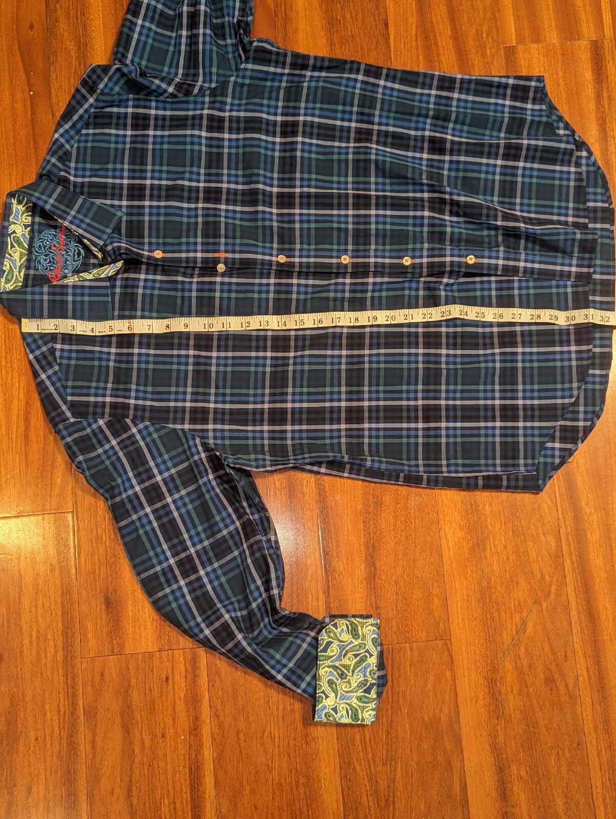 Robert Graham Shirt Paisley Plaid Flip Cuff Blue And… Gem