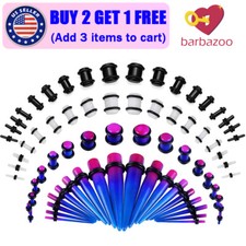18-72PCS Ear Stretching Kit 14G-00G Beginner Gauges Gradient Acrylic Taper Plugs