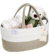 Baby Diaper Caddy Organizer, Cotton Nursery Baby Gift Basket with Double Handle