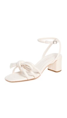 Loeffler Randall Women's Mikel Leather Bow Mid-Heel Sandals, White, 9.5 Medium