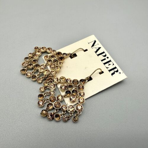 Napier Earrings Glitzy Statement Bronze Crystal Gold Tone Chandelier Dangles - Picture 6 of 16