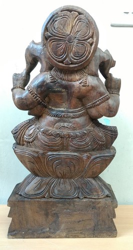 Hindu God Ganesh Wooden 2 ft Sculpture Ganesha Hand made Statue Temple Ganpati - Picture 11 of 11