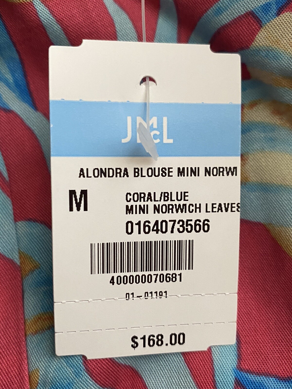 J Mclaughlin Sz M Coral Tropical Leaf Print Short Sleeve Blouse New $168