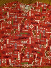 Rudolph Christmas Scrub Top Lg  EUC  Red