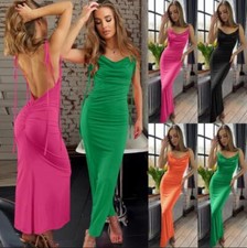 Womens 2024 Sexy Spaghetti Straps Open Back Hip Package Long Evening Dress 7488