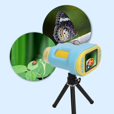 Kinder Mikroskop Kamera 1000X Zoom Dual Objektiv 2'' Bildschirm Stativ Wiederaufladbar