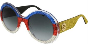 Gucci GG0101S 006 Round Glitter Red/Blue/Gold Frame Sunglasses 53 24 140 Italy - Click1Get2 On Sale