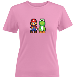 Juniors-Girls-Women-Tee-T-Shirt-Short-Sleeve-Gift-Shirts-8-Bit-Mario-and-Yoshi