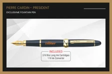 Pierre Cardin President Fountain Pen Gold Trim Blue Ink Frontier Black Body