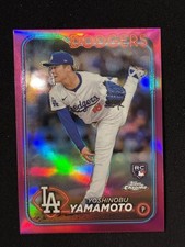 Yoshinobu Yamamoto 2024 Topps Chrome - #18 Pink Refractor Rookie Card LA Dodgers. rookie card picture
