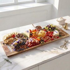 Cutting Board 36 x 11 Inch Acacia Wood 3-in-1 Charcuterie LDQ Extra Large