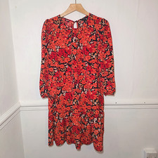 George Womens Dress Orange Size UK 12 Red Floral Knee Length Wedding Work