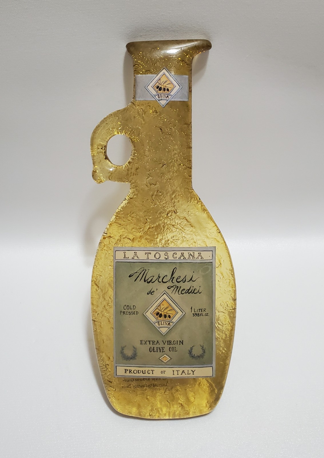 Flat Yellow Art Glass, Olive Oil Bottle Shape, Decorative Wa