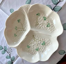 Belleek Ireland First Edition Shamrock  Three Section Dish  Plate