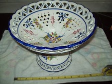 Vintage Ceramic Footed Reticulated Hand Painted Fruit Bowl