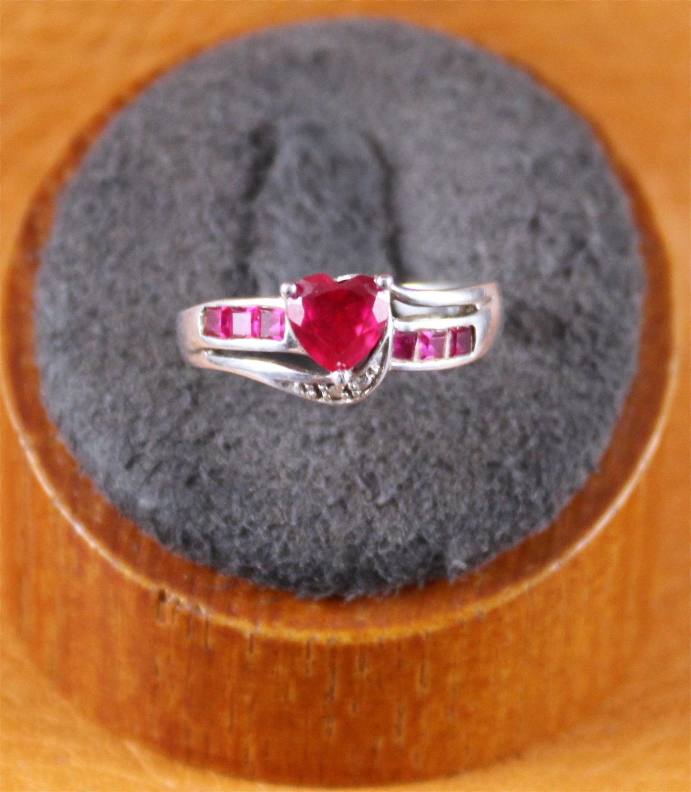 CHUCK CLEMENCY Red Ruby Heart Diamond Accent Ring… - image 1