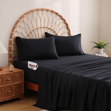 JSD Black King Sheet Set with Side Pocket Corner Straps, 4 Piece King,