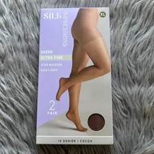 Silk Impressions Ultra Fine Sheer Tights Womens Size XL Cocoa High Waist Silky