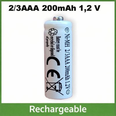2/3AAA Akku 200 mAh 1,2 V  NiMH wiederaufladbar für Solarlampen Mini 29 x 10 mm