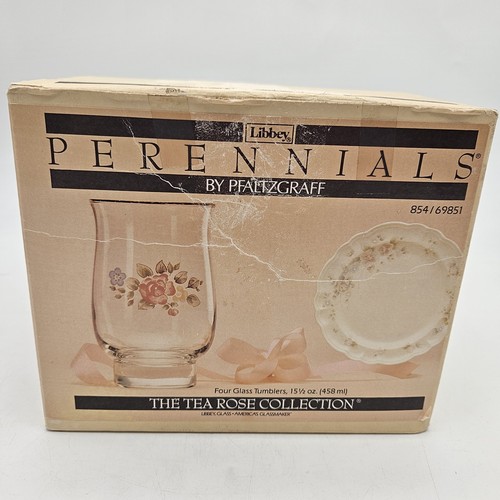 4 vasos de vajilla vintage Libbey Perennials Pfaltzgraff colección rosa de té - Imagen 13 de 14