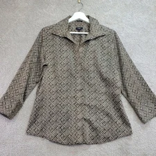 Talbots Petites Button Down Shirt Brown Geometric  Wrinkle Resistant Size 12P