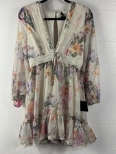NWT Lulus Sweetness Season Ivory Floral Print Long Sleeve Mini Dress size Small