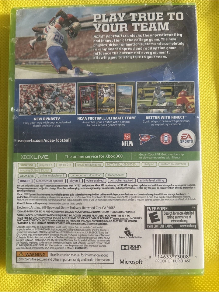 NCAA Football 14 🔥RARE 🔥(Microsoft Xbox 360, 2013) BRAND NEW 🔥 Factory Sealed - Image 4 of 4