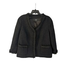 Talbots Wool Tweed Blazer Black Metallic Ruffle Holiday Old Money Size 16 Petite